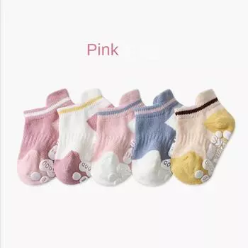 5Pair Baby Anti Slip Adhesive Boat Socks 0-3Year Kids Spring Autumn Low Cut Floor Sock Cute Cartoon Animals Toddler Cotton Socks fit 0-1 years