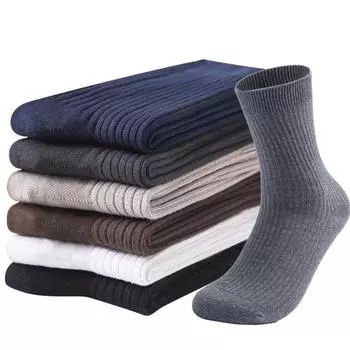 5Pair of Socks Men s Medium Tube Autumn and Winter Long Tube Sweat-absorbing and Deodorant Casual Versatile Vertical Stripes Solid Color Business average size bare socks темно-коричневого