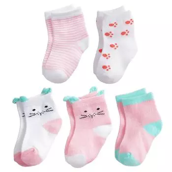 5Pairs CarToon Baby Girl Socks Cute Animal Print Cotton Newborn Childrens Socks Kid Soft Knit Toddle Sleeping Socks 0-8 Years 0-1Years