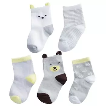 5Pairs CarToon Baby Socks Cute Bear Print Cotton Newborn Childrens Socks Girl Kid Boys Soft Knit Toddle Sleeping Socks 0-8 Years 0-1Years