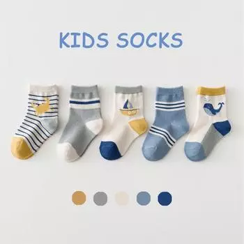 5Pairs Children Short Socks Fashion Stripe Kids Mid Tube Sock Girls Boys Sport Socks Baby Cotton Sock Cotton Breathable Footwear fit 1-3 Year old