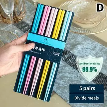 5Pairs Chinese Chopsticks Reusable Mixed Color Chopstick Sushi Food Sticks Household Tableware Kitchen Tools Party Supplies D