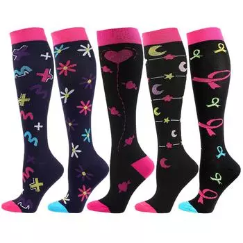 5Pairs Compression Socks Women Hiking Running Elastic Socks Sports Socks Flight Pregnancy Swollen Varicose Veins Marathon Socks EU37-43 US7-9