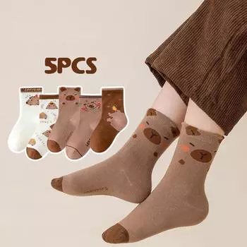 5Pairs Cute Bear Socks For Kids Mid Tube Socks 3-12Year Boy Girl Baby Cotton Sock Autumn Winter Warm Stockings Children Footwear fit 6-8Years