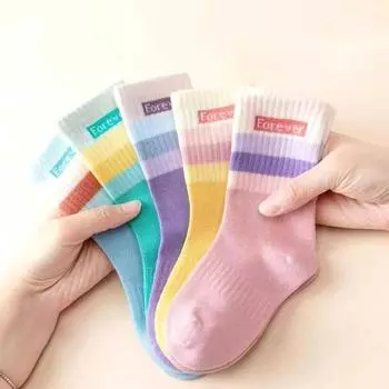 5Pairs Fashion Stripe Number Socks Children Boys Sport Sock Pink Rabbit Baby Girl Middle Tube Sock Ruffle Brim Kids Cotton Socks 0-2Years