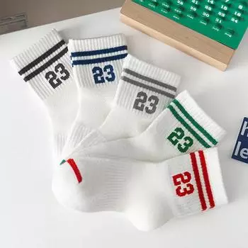 5Pairs Kids Mesh Socks Spring Summer Mid Tube Sock 1-8Y Boy Girl Thin Breathable Children Sport Sock Stripe Number Baby Footwear 3-5Year