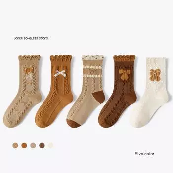 5Pairs Kids Thermal Cotton Socks Medium Crew Length Non Slip Grip Soft Warm Children Socks Winter Girls Socks M-3-5years