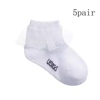 5Pairs/lot Baby Girls Kids Socks Lace Ruffle Children Princess Mesh Ankle Short Breathable Cotton White Toddler Dancing Sock 1-3Y (Foot 13-15cm)