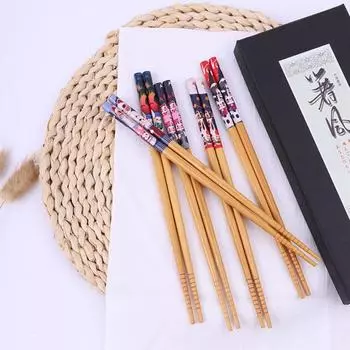 5Pairs Reusable Chopsticks Handmade Bamboo Japanese Natural Wood Chopsticks Sushi Ramen Food Chopsticks Kitchen Accessories
