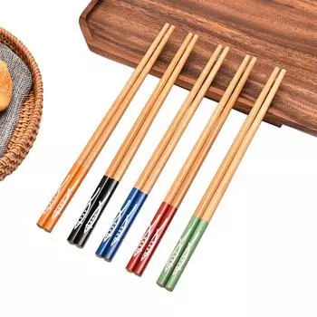 5Pairs Reusable Wood Chopsticks Tableware Handmade Bamboo Japanese Natural Sushi Food Cat Flower Multi Color Wooden Chop Sticks