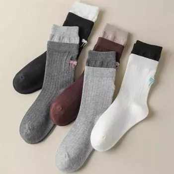 5Pairs/Set Embroidery Bow Kids Socks Spring Autumn Children Middle Tube Socks Girl Calf Stockings Soft Cotton Baby Socks S(2-5y) серый