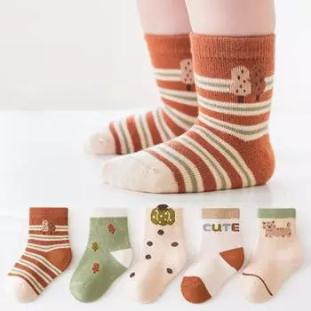 5Pairs/set Kids Baby Loose Socks Autumn Winter New Children s Unisex Cartoon Socks For Boys Girls Toddler Cotton Socks XS синий