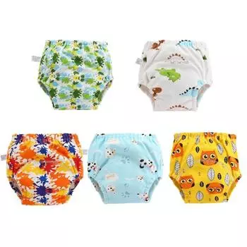 5PC Cartoon Printed Breathable Baby Reusable Diaper for Bedroom Nappy Shorts Training Pants 90 9-12KG