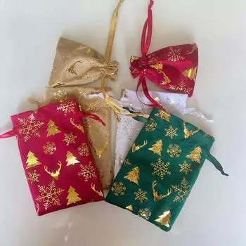 5pc, Christmas Candy Velvet Bag-13x18cm, Drawstring Gift Bag, Gift Storage Bag, Jewelry Packaging Bag белый