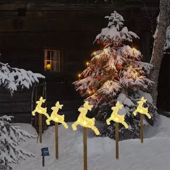 5PC Christmas Fawn Solar Stake Lights Waterproof Landscape Christmas Lights Pathway Christmas Decorations LED Lights Lawn 542 5 LED оленёнок