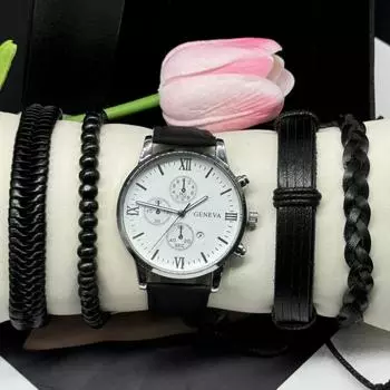 5pc Fashion Simple Quartz Watch Function Business and Leisure Band Waterproof Box Included for Leisure Outdoor Outdoor Sports