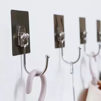 5pc Large MultiFunction Transparent Stainless Steel Strong Self Adhesive Hooks Key Storage Hanger for Kitchen Bathroom Door Wall