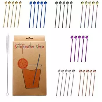 5pcs 10pcs Stainless Seel Flower Straw Spoon Summer Milk Tea Stirring Yerba Mate Straws Reusable Drinking Kitchen Supplies Thread flower