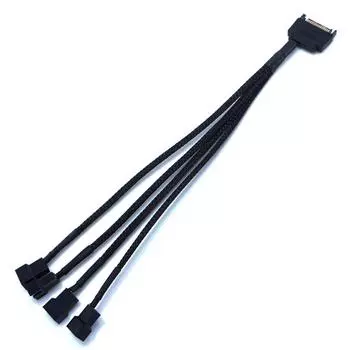 5Pcs 15-Pin Male SATA to 4 Fan 12V Sleeved Power Adapter Cable 11 /27cm Length
