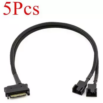 5Pcs 15-Pin Male SATA to Dual Fan 12V Sleeved Power Adapter Cable 11 / 27cm
