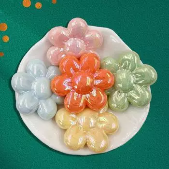 5Pcs 31.3mm Loose Beads Charms DIY Handcrafted Flower Shape Jewelry Accessories Beading Sunflower Beads Acrylic For Jewelry Making With Hole оранжевый