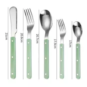 5pcs ABS Handle Rivets Stainless Steel Cutlery Set Western Tableware Serving Spoon Knife Fork Teaspoon Kitchen Flatware
