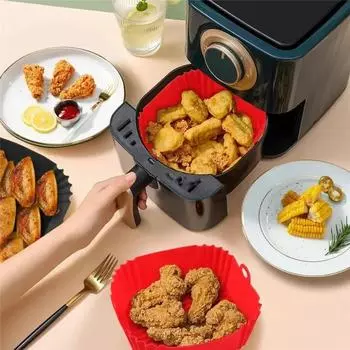 5Pcs Airfryer Pan Liner Accessories Reusable Silicone Air Fryers Oven Baking Tray Pizza Fried Chicken Airfryer Silicone Basket