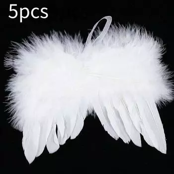 5pcs Angel Wings Christmas Feather Baubles Tree Hanging Ornament Diy Craft Decor White