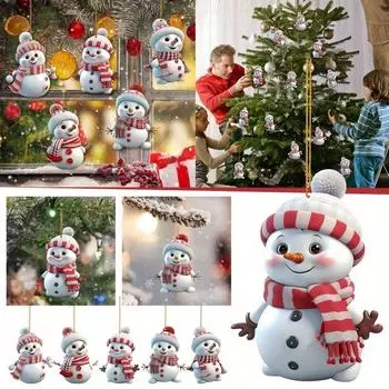 5pcs Art Deco Cartoon Snowman Pendants -Home & Garden Christmas Tree Decoration, Festive Party Decor Holiday Finials
