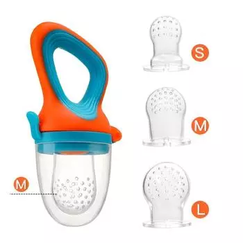 5pcs Baby Mate Silicone Fruit Feeder Set with Easy To Grasp Handle Ring & 4 Interchangeable Mesh Pouches Bags - Infant Food Nutrition Feeder Pacifier
