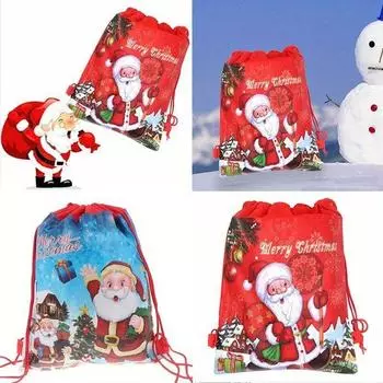 5PCS Backpacks Santa Claus Xmas Supplies Toy Packing Christmas Gift Bag Storage Bags Drawstring Bags 36cm