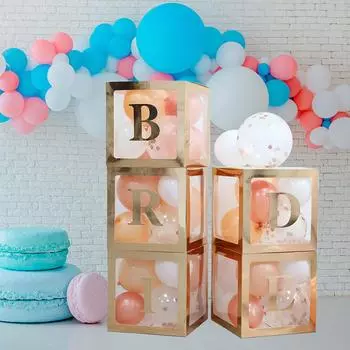 5Pcs Balloon Boxes BRIDE Balloon Boxes Set Rose Gold/White Bridal Shower Decorations Balloon Box Transparent Block Boxes Other золотой