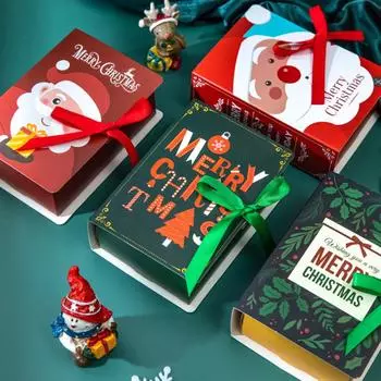 5Pcs Book Shape Merry Christmas Candy Boxes Bags Christmas Santa Claus Gift Box Party Decoration Supplies Christmas Cookie Box 8x4.5x12cm