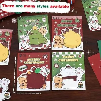 5Pcs Cartoon Creative Christmas Themed Self-Adhesive Notepads Cute Sticky Notes Portable Note Pad Christmas Gifts A1