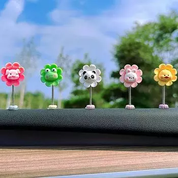 5pcs Cartoon Flower Ornament Car Ornaments Car Dashboard Decoration Shaking Fun Car Dashboard Desk Decoration With Spring