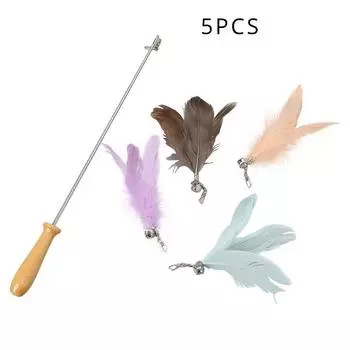 5PCS Cat Teaser Wands Two-section Telescopic Fishing Pole Pet Retractable Feather Bell Replacement Head Catcher Product for Cat белый