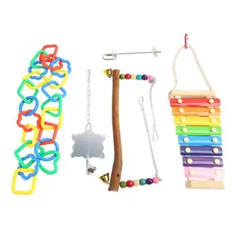 5Pcs Chicken Toys Set Colorful Chicken Veggies Skewer Fruit Holder Swing Toy for Parrot Pet Chicken