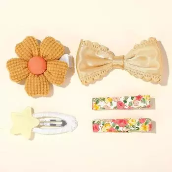 5pcs Colorful Floral Bow Hairclips Sets for Children Girls Lovely Princess Hairpin Barrette Bang Side Clip Hair Accessories