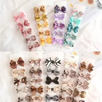 5PCS Cotton Bowknot BB Clips Beige coffee Sweet Flower Hairpins Girls Bangs Hairclips кофейный