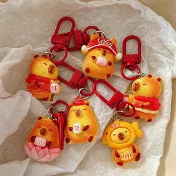 5Pcs Creative Cute Capybara Year Keychain Pendant Cartoon Doll Car Keychains Kawaii Backpack Decoration Accessories Gifts