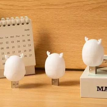 5PCS Cute Deer USB Plug Night Light Mini Animal White Light Plug Lamp Soft Light Power Bank Laptop Book Reading Light