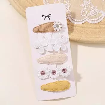 5PCS Daisy print Set Fabric Plaid Hairpins girls Cotton Alloy Hair Clips Baby hair clips Accessories clips for kids FBBJr01-1