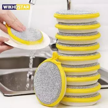 5шт губка для мытья посуды многоразовые моющиеся губки двухсторонняя волшебная губка для мытья посуды полезные вещи для кухни чистые инструменты зелёный