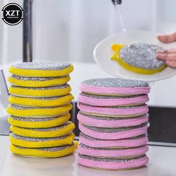 5pcs Double Side Dishwashing Sponge Household Thickened Cleaning Brush Pan Pot Dish Washing Sponges Kitchen Accessories Tools зелёный