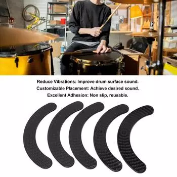 5шт барабанный демпфер барабанные гелевые подушечки длинная полоска мягкий силиконовый заглушающий тихий точечный узор барабанный аксессуар для барабанной тарелки черный