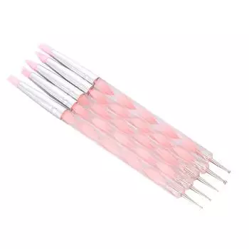 5pcs Dual ended Carving Sculptur Pen Set Silicone Head Dotting Pen Manicure Nail Art Tool Pink розовый