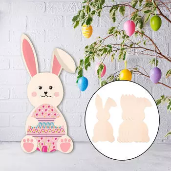 5Pcs Easter Wooden Bunny Cutouts Wood Pieces to Paint Blank 11.6 inch Ornament for DIY