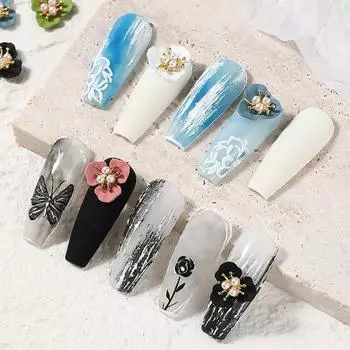 5Pcs Flower Nail Decor Fashionable Stylish Nail Accessories Artificial Pearl Flower Nail Art Stud белый