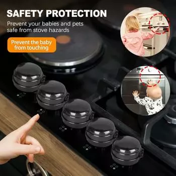 5pcs Gas Stove Knob Protector Cover Baby Safety Oven Lock Lid Home Kitchen Anti-Oil Practical Stove Switch Guarding Covers чёрный