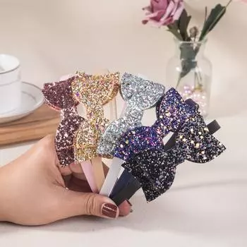 5pcs Girls Hair Bows Headbands Glitter Bows Hairbands Fashion Children Kids Teeth Plastic Headband Girls Kids Hair Accessories